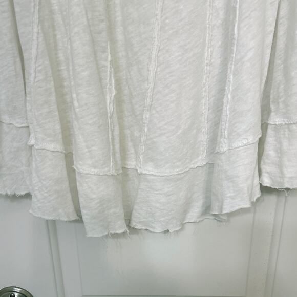 We The Free White Linen Cotton Blend Scoop Neck Puff Sleeve Asymmetrical Top LRG - Picture 7 of 9